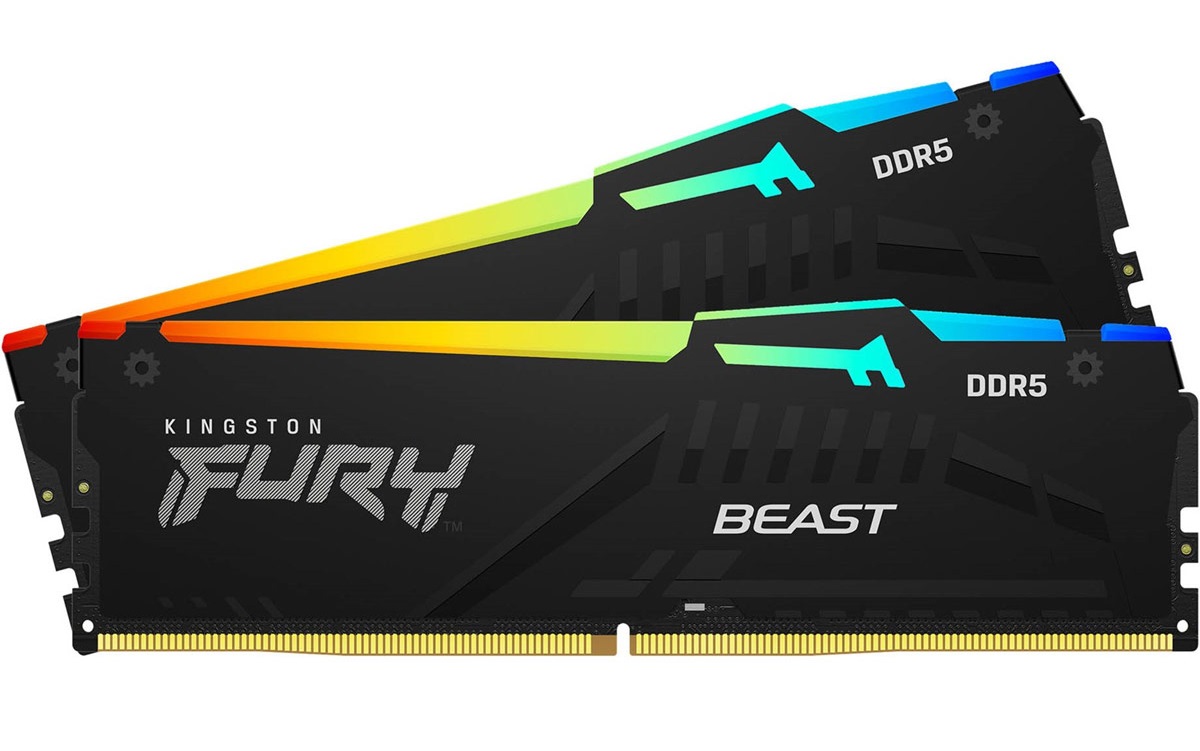 Memria RAM Kingston Fury Beast RGB 32GB (2x8GB) DDR5-6000MHz CL36 Preta 1